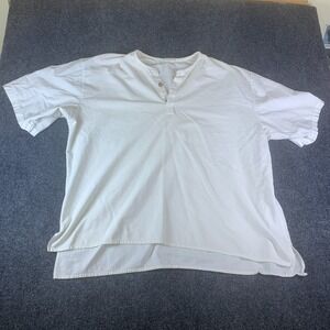 Bahia T-Shirt Mens XL White Good Henley Short Sleeve High Low Hem Cotton